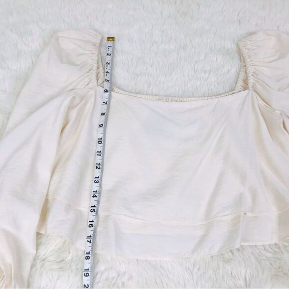 GIANNI BINI Ivory Puffed Sleeve‎ Cropped Peasant Blouse Top Square Neck Medium - Picture 8 of 8